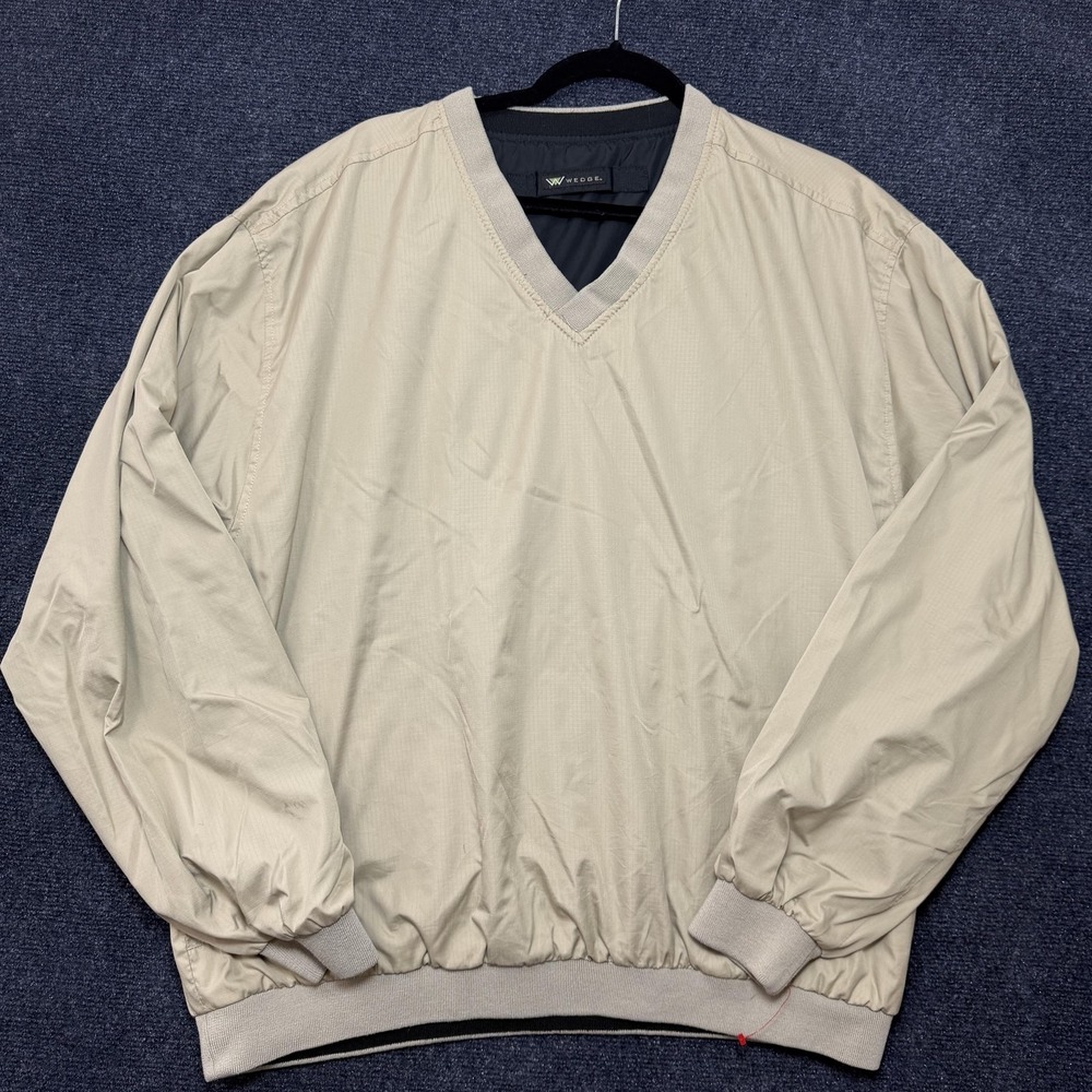 Wedge Golf Windbreaker Jacket Mens Large Beige V Neck Pullover Lined Pockets